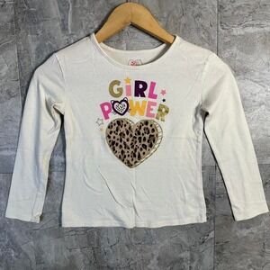 White‎ and pink long sleeve t-shirt with leopard heart design 7Y  #kidswear